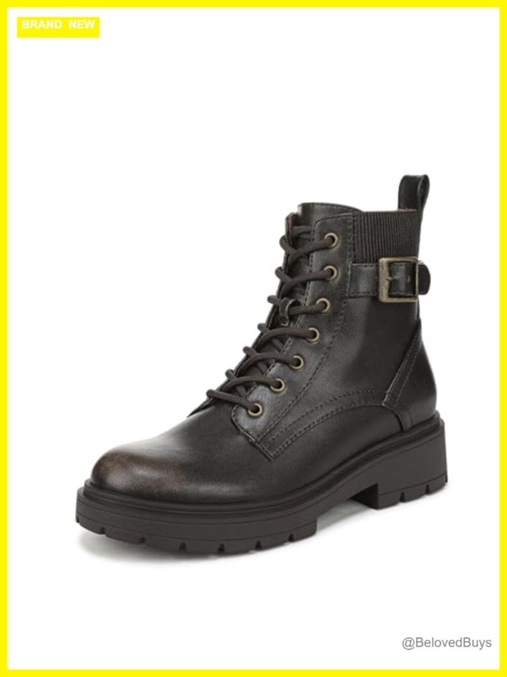 Faux Leather Ankle Combat Booties with Zipper and Lace-Up